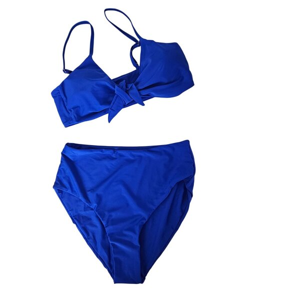 Blooming Jelly Womens Blue Knot High-Rise Two-Piece Bikini Swimsuit Size Medium - Picture 4 of 9